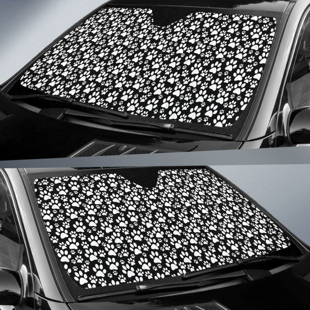 Black Themed Paw Print Car Auto Sun Shades