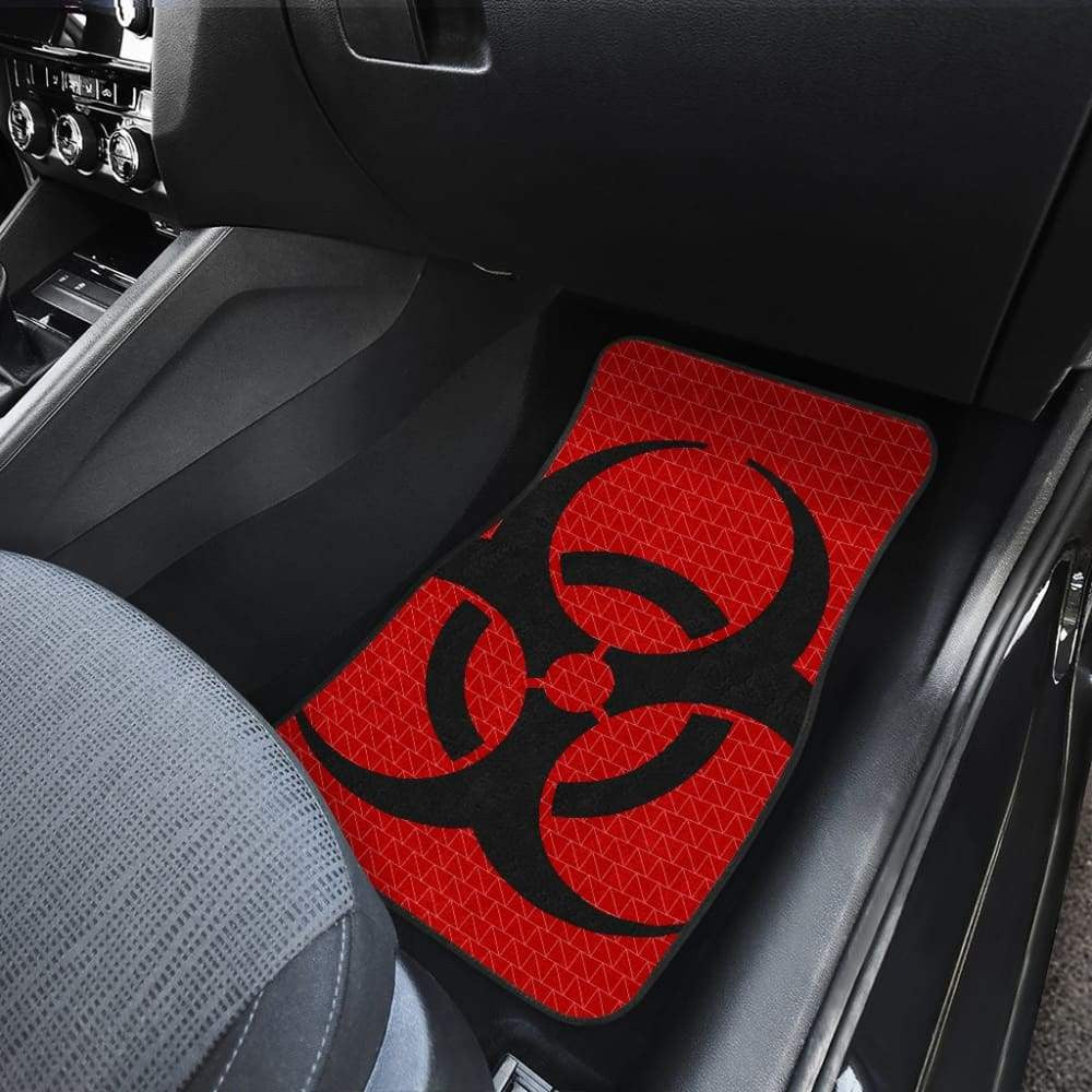 Black Biohazard Sign Red Background Car Floor Mats