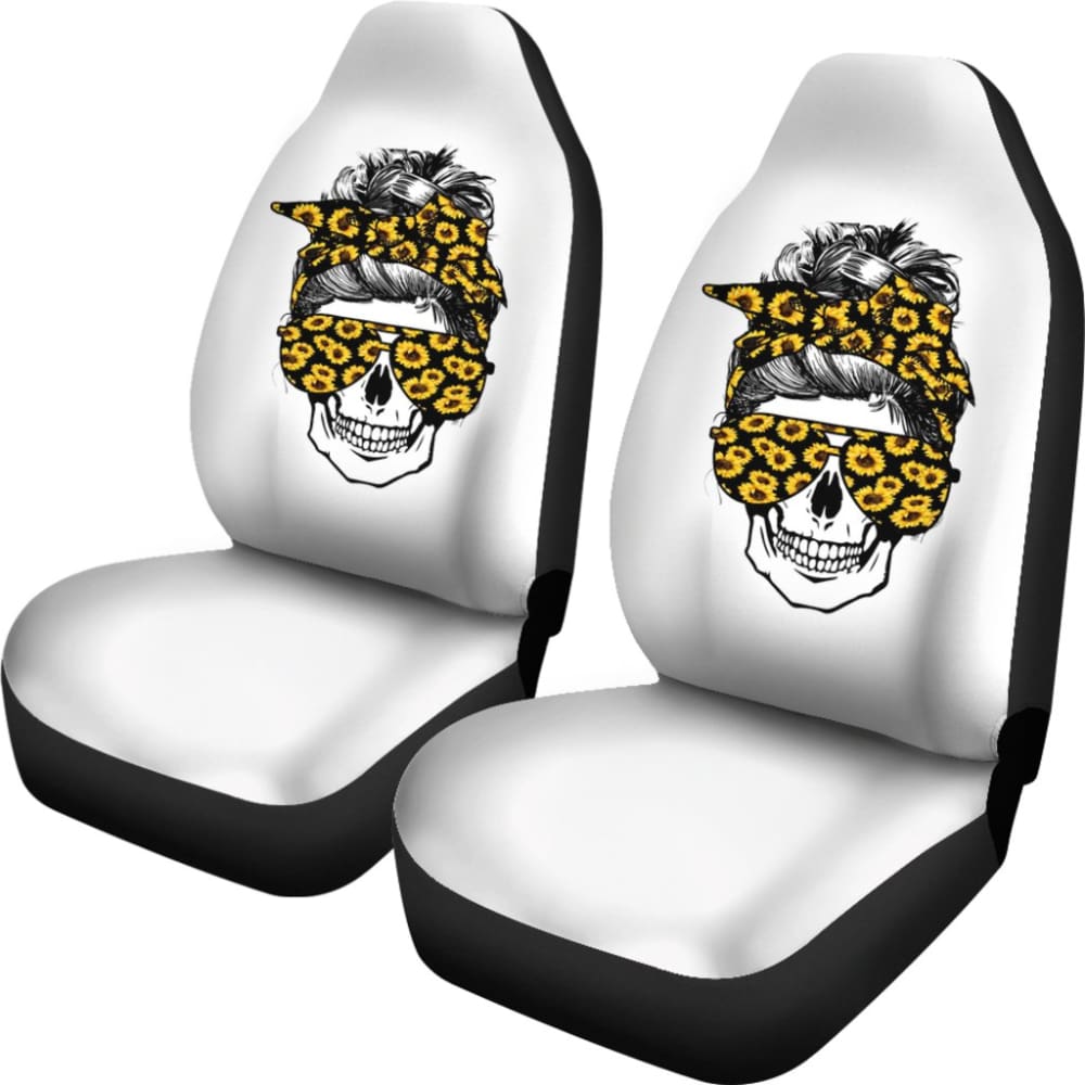 Amazing Skulls With Glasses And Bandana Sunflower Car Seat Covers