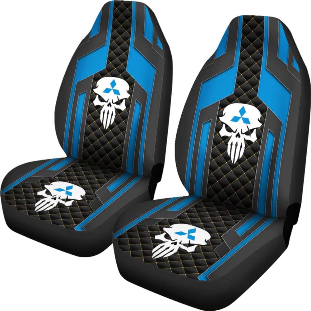 Black Blue Punisher Skull Mitsubishi Car Seat Covers