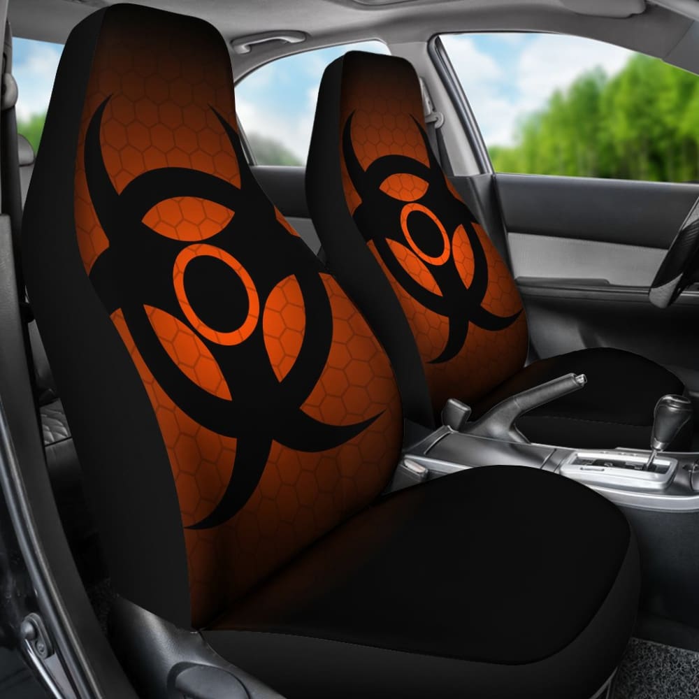 Black Biohazard Warning Orange Background Car Seats Covers