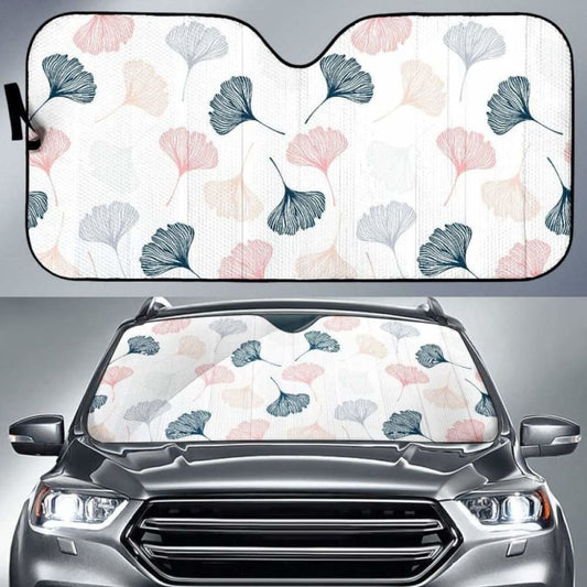 Black Gray Cream Coral Ginkgo Leaves Pattern Car Auto Sun Shades