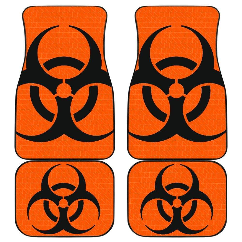 Black Biohazard Sign Orange Background Car Floor Mats