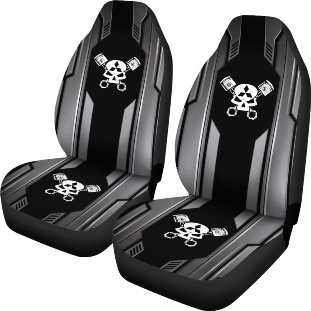 Black Themed Mechanic Skull Mitsubishi Car Seat Covers