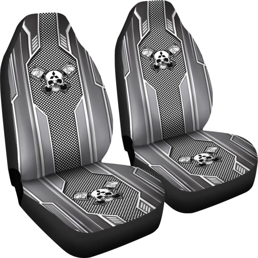 Black White Mechanic Skull Mitsubishi Car Seat Covers