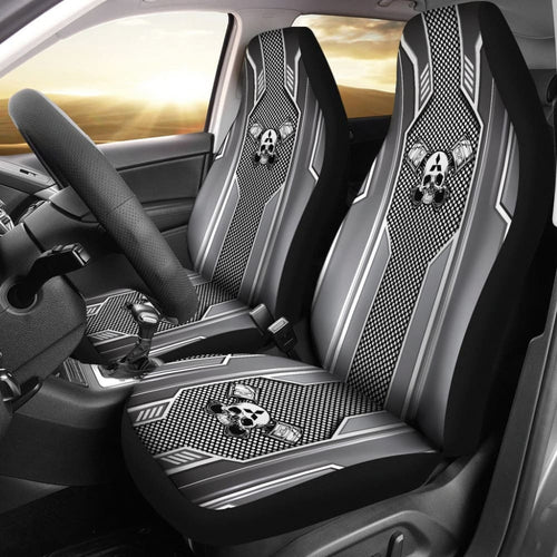 Black White Mechanic Skull Mitsubishi Car Seat Covers