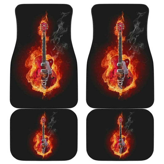 Be Unique With Electric Guitar Burned In Flaming Flower Car Floor Mats