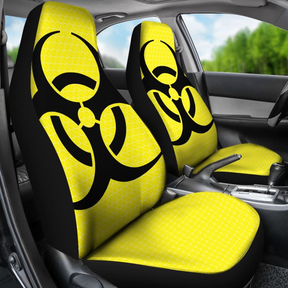 Black Biohazard Sign Yellow Background Car Seats Covers