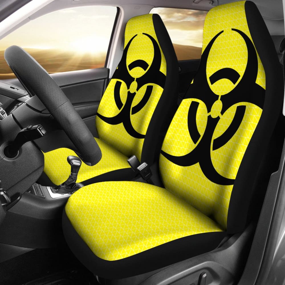 Black Biohazard Sign Yellow Background Car Seats Covers