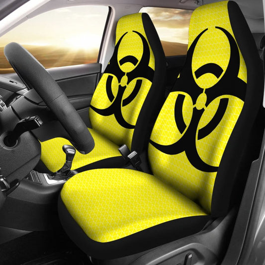 Black Biohazard Sign Yellow Background Car Seats Covers