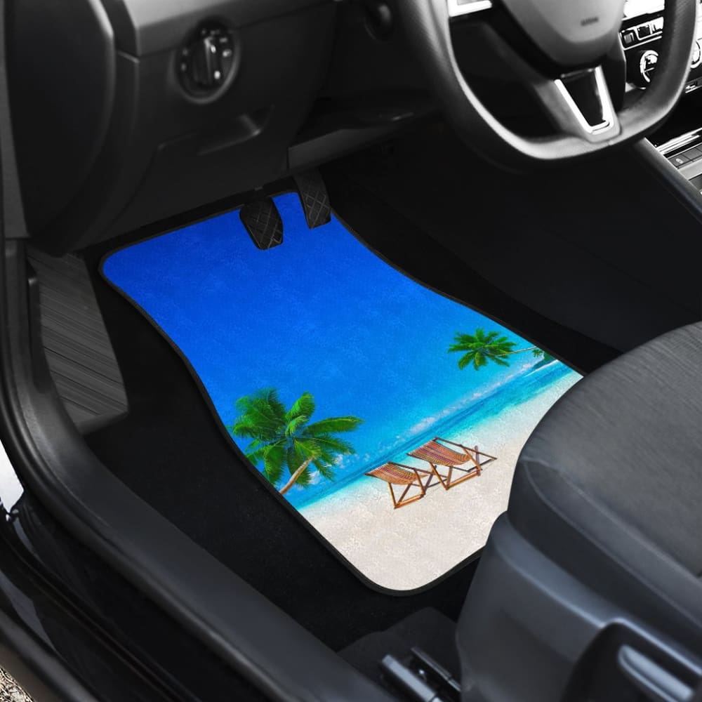Beautiful Beach Car Floor Mats With Chairs And Palm Tree
