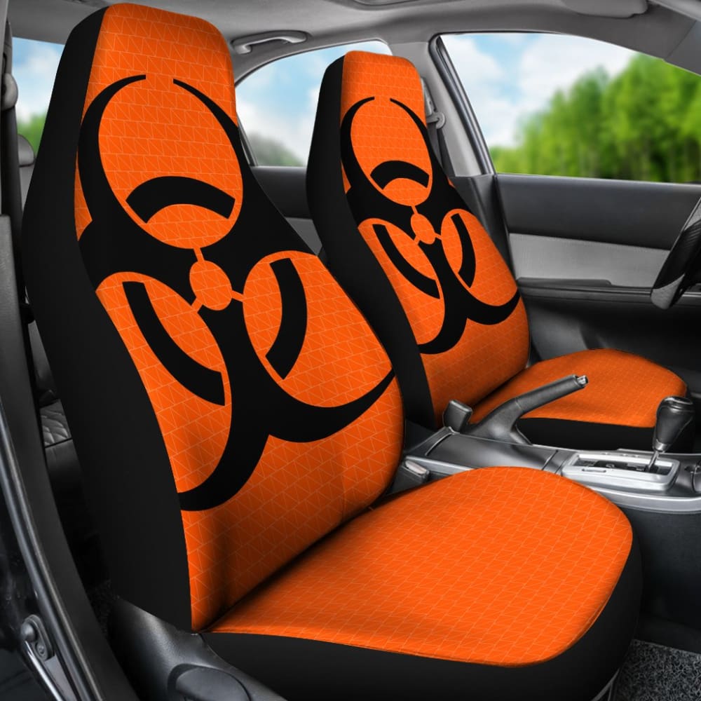 Black Biohazard Sign Orange Background Car Seats Covers