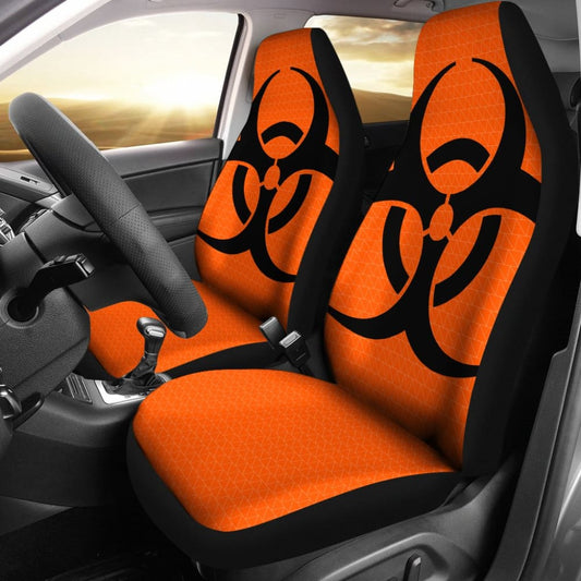 Black Biohazard Sign Orange Background Car Seats Covers