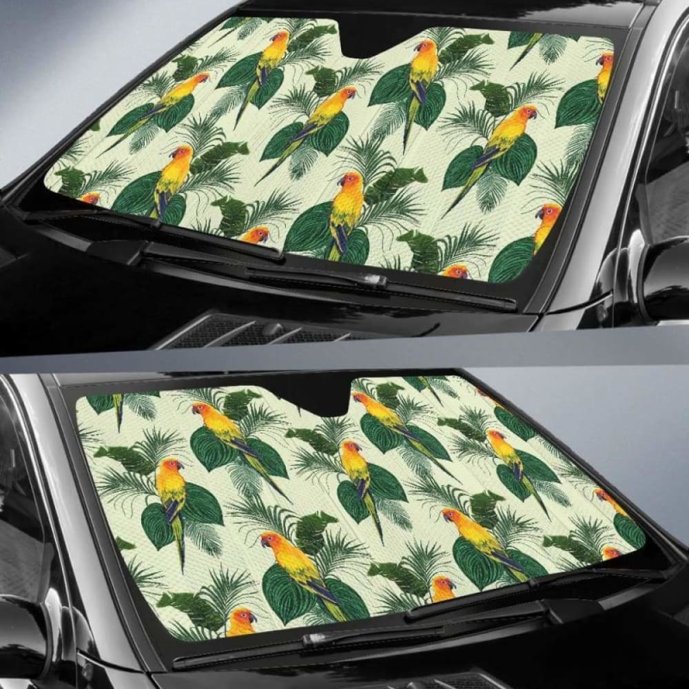 Beautiful Parrot Palm Leaves Pattern Car Auto Sun Shades