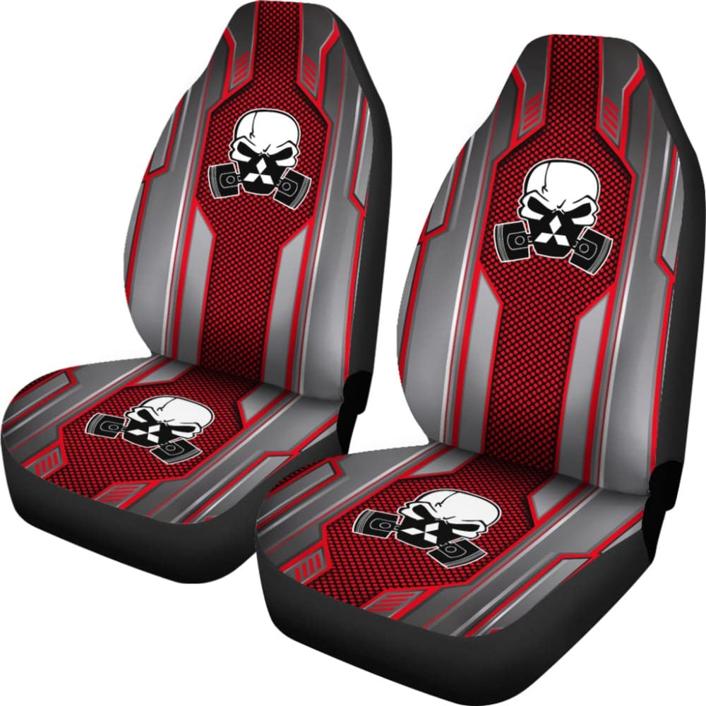 Black Red Mechanic Skull Mitsubishi Car Seat Covers