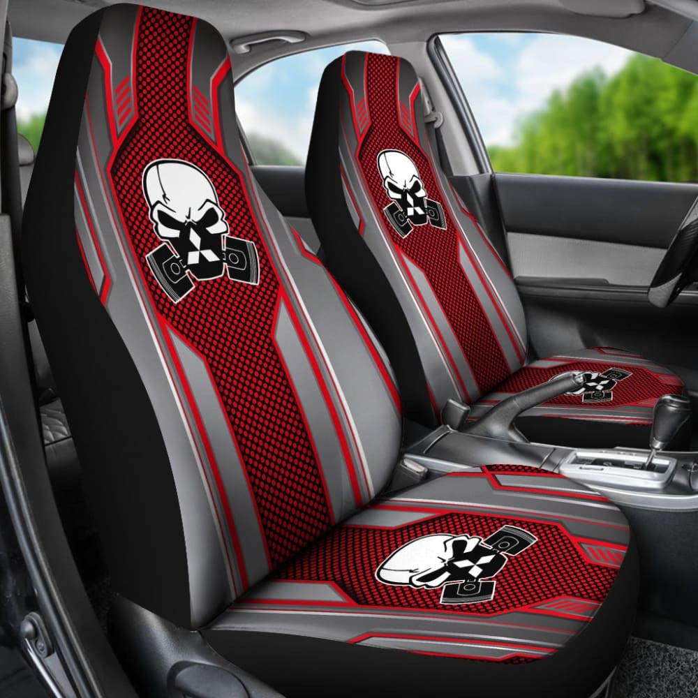Black Red Mechanic Skull Mitsubishi Car Seat Covers