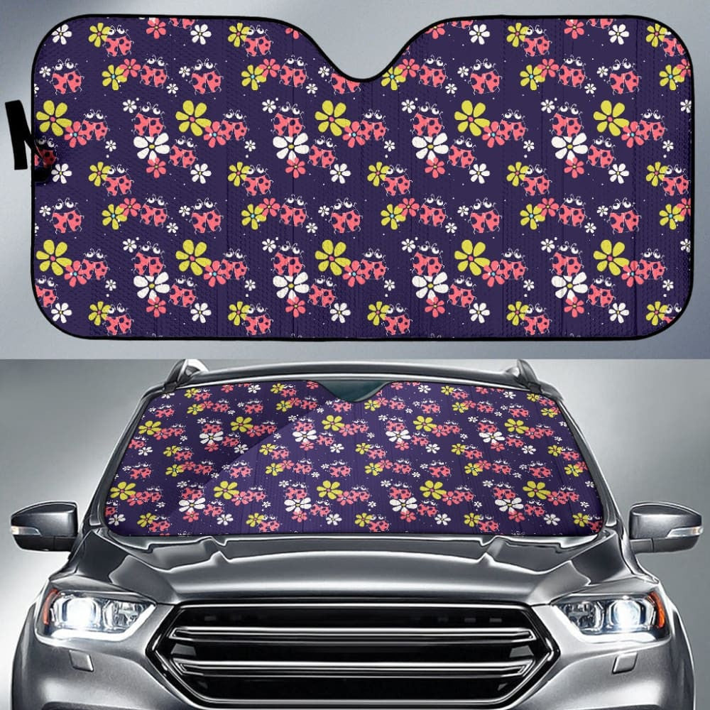 Beautiful Ladybug Funny Flower Print Car Auto Sun Shade