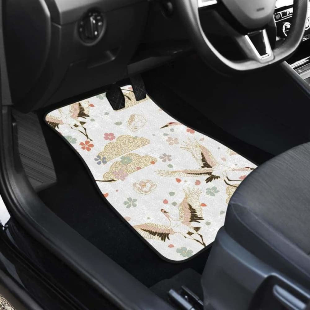 Beautiful Japanese Cranes Pattern Front And Back Car Mats
