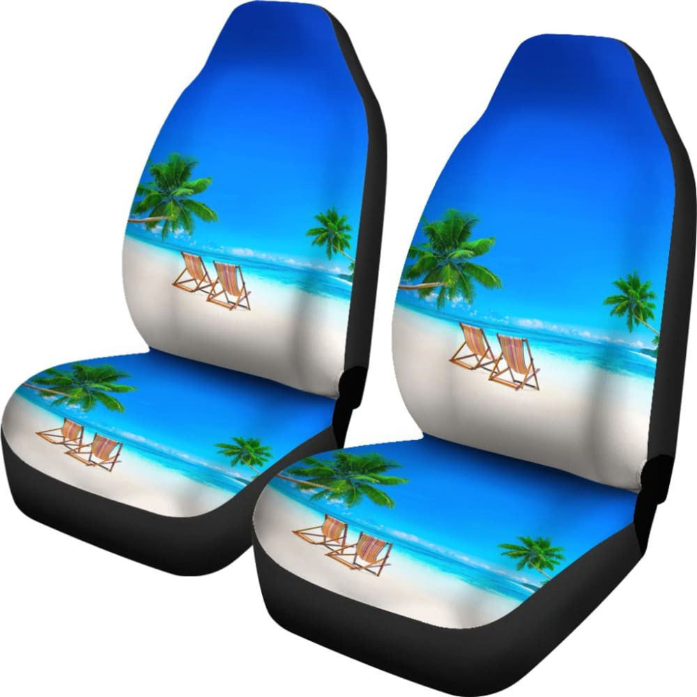 Beautiful Beach Car Seat Covers With Chairs And Palm Tree