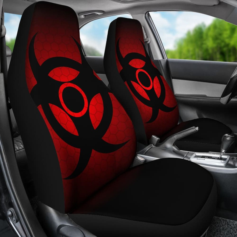 Black Biohazard Warning Red Background Car Seats Covers