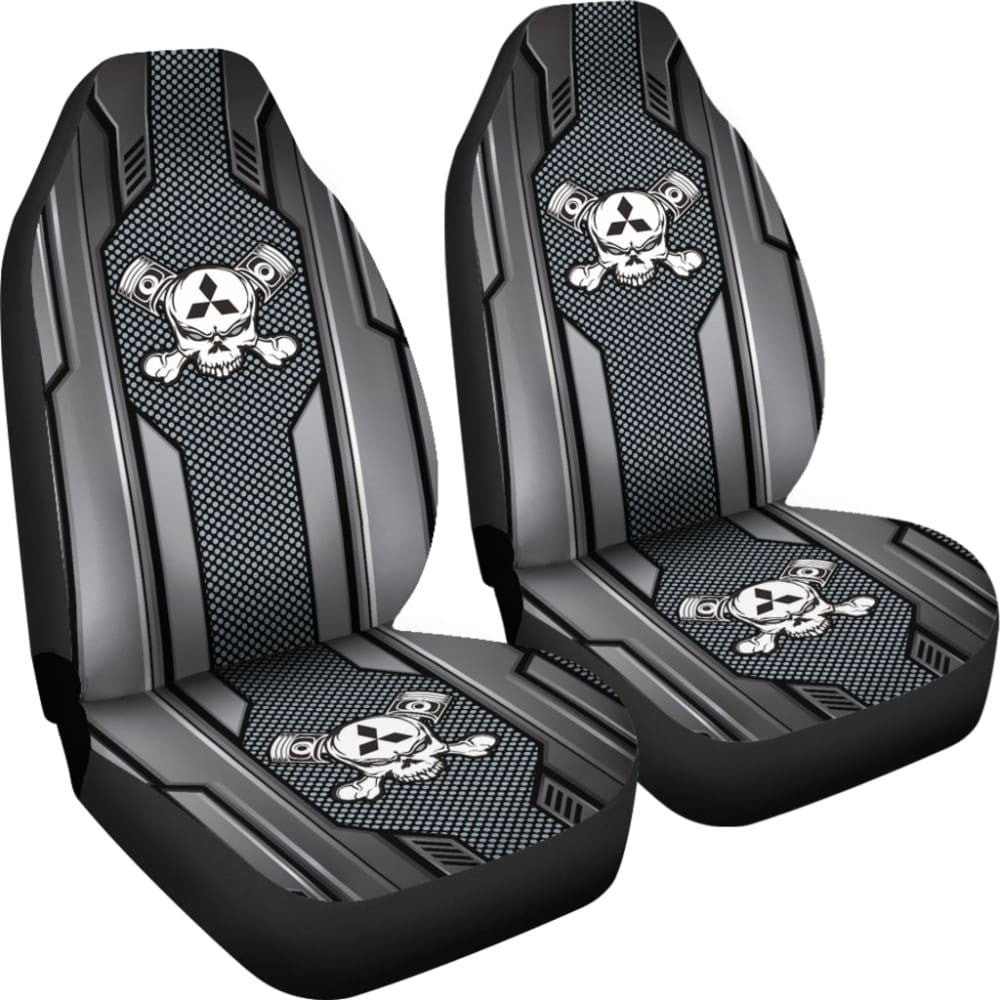 Black Grey Mechanic Skull Mitsubishi Car Seat Covers