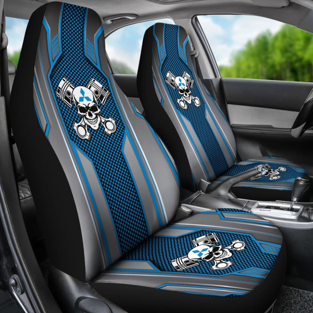 Black Blue Mechanic Skull Mitsubishi Car Seat Covers