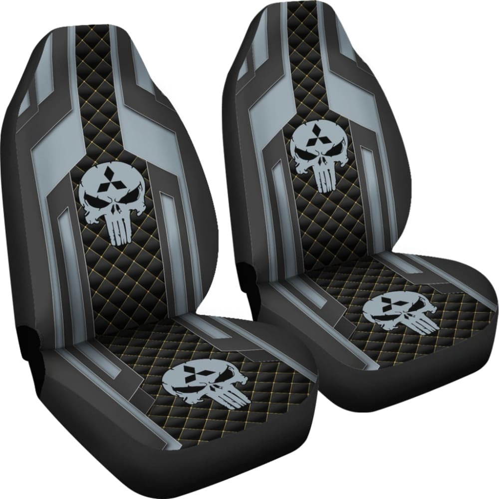 Black Grey Punisher Skull Mitsubishi Car Seat Covers