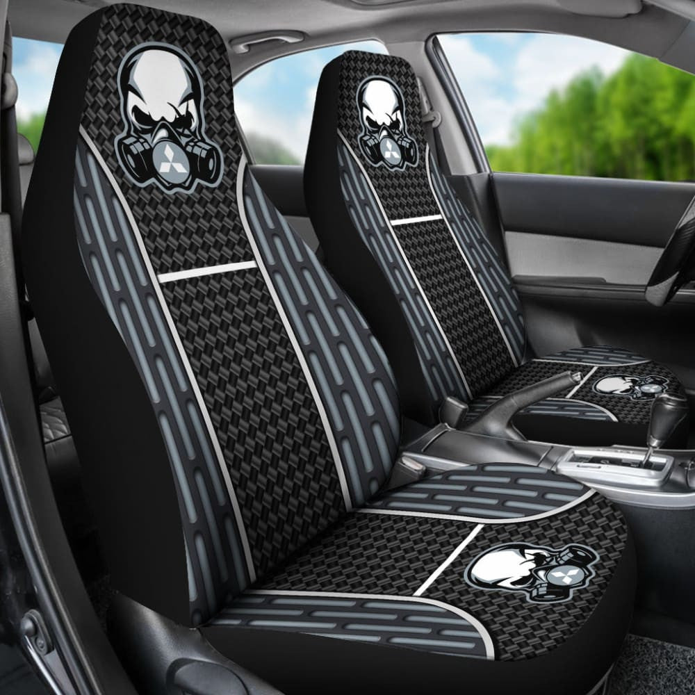 Black Grey Poison Gas Skull Mitsubishi Car Seat Covers