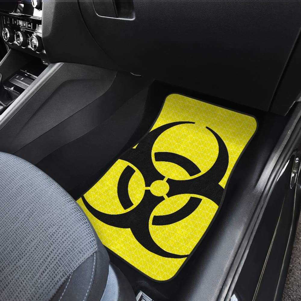 Black Biohazard Sign Yellow Background Car Floor Mats