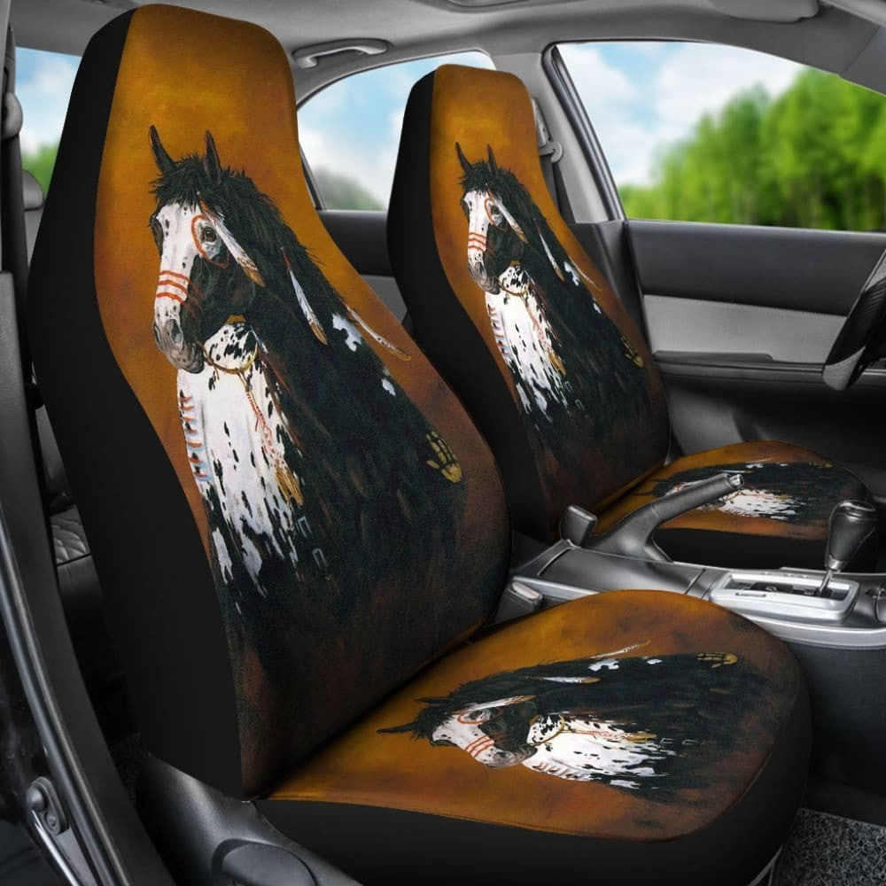 Black White Paint Horse Native Car Seat Covers
