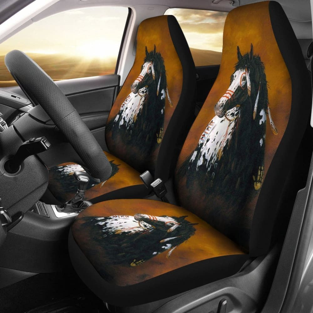 Black White Paint Horse Native Car Seat Covers