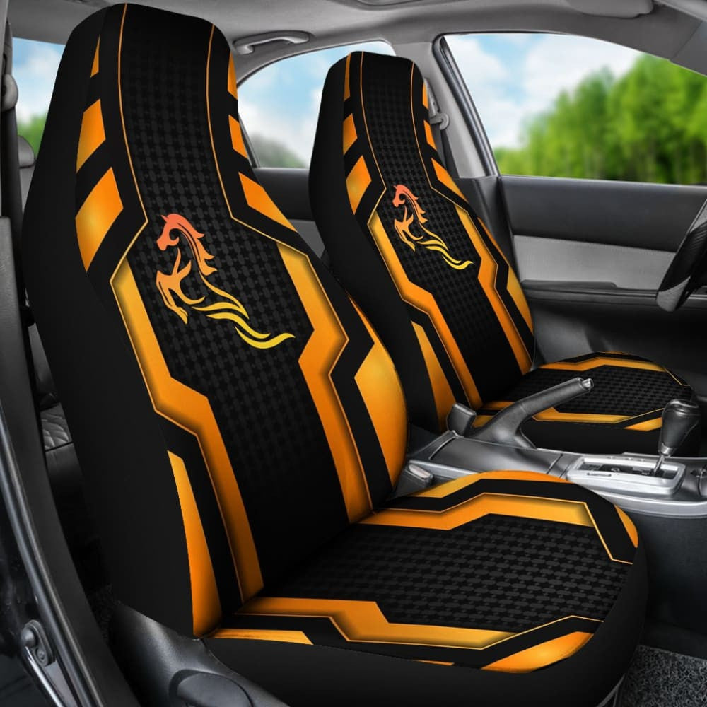 Black Orange Horse Mustang Metallic Style Printed Car Accessories Car Seat Covers
