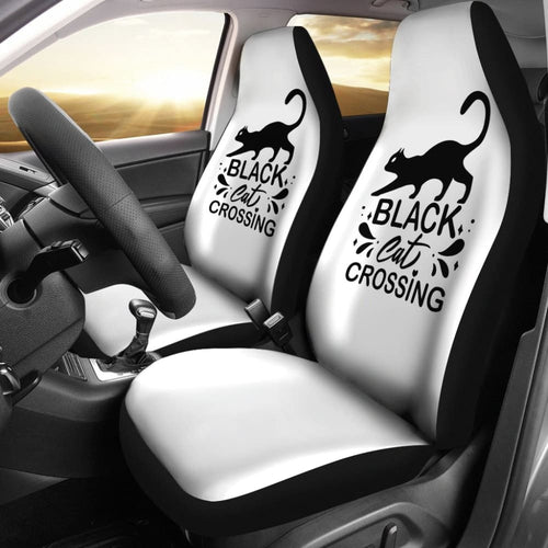 Black Cat Crossing Halloween Gift Car Seat Covers