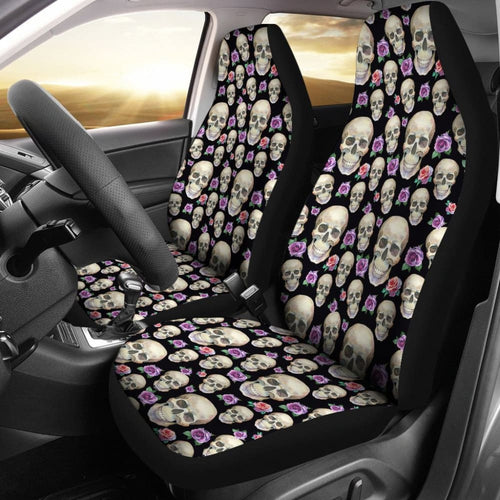 Black With Skulls And Roses Car Seat Covers