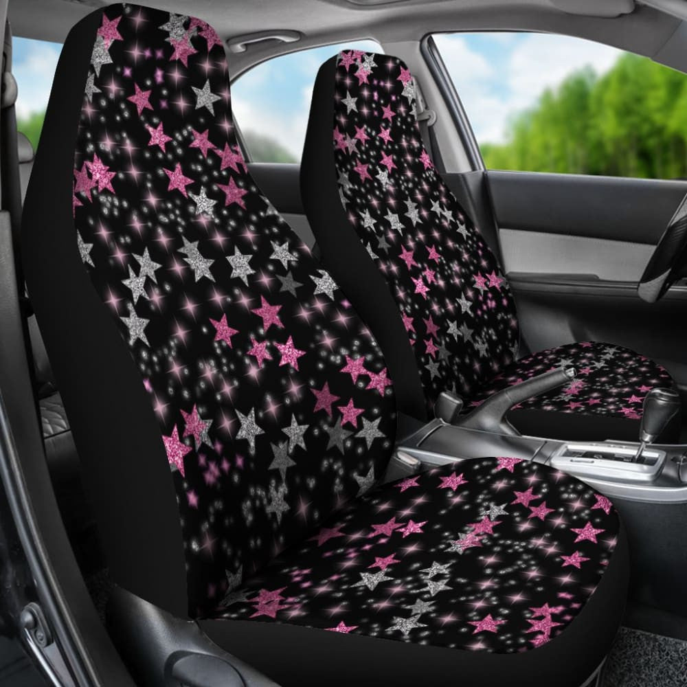 Black Sky Pink Stars Car Seat Covers