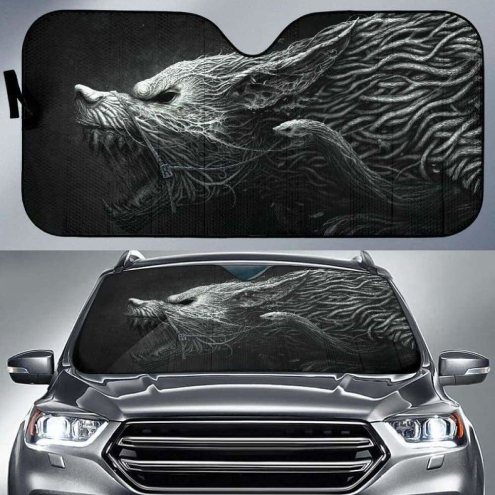 Black And White Hellhound Wolf Car Auto Sun Shades