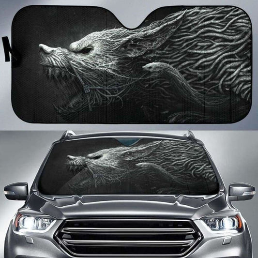 Black And White Hellhound Wolf Car Auto Sun Shades