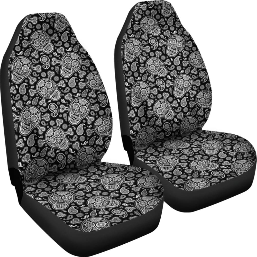 Black & White Sugar Skulls Car Seat Covers Set