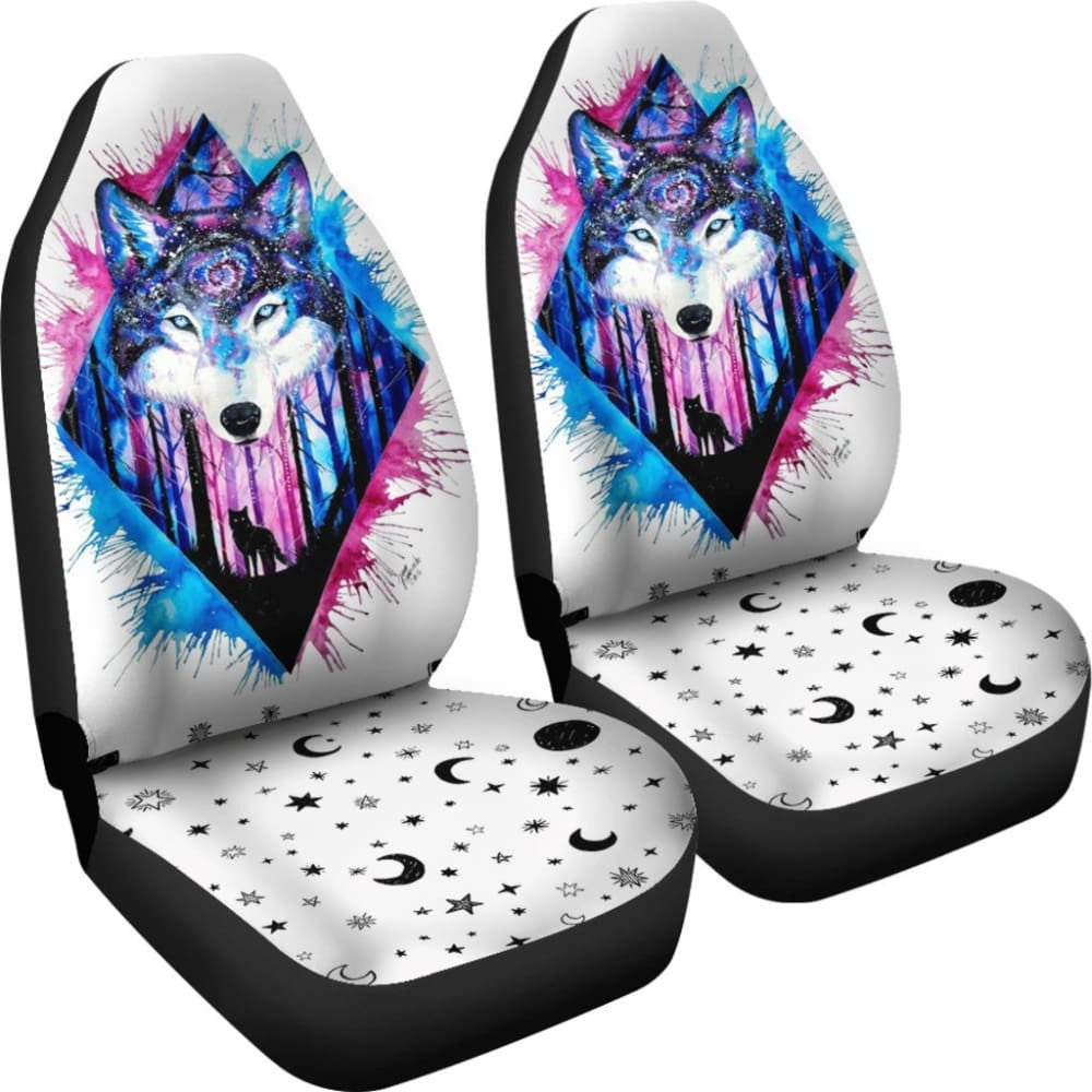 Black And Blue Wolf Car Seat Covers