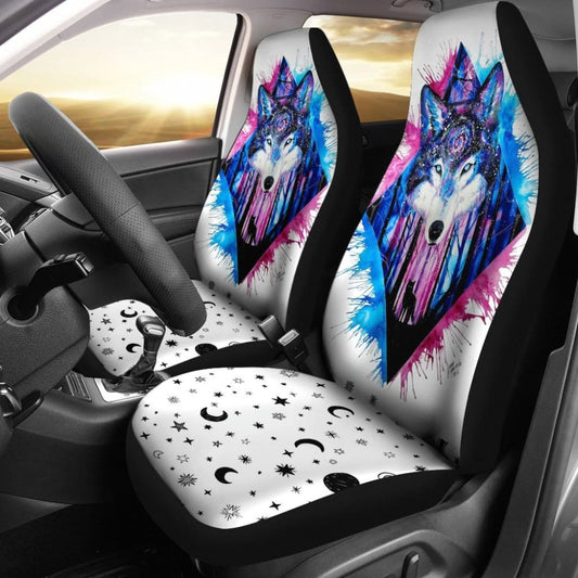 Black And Blue Wolf Car Seat Covers