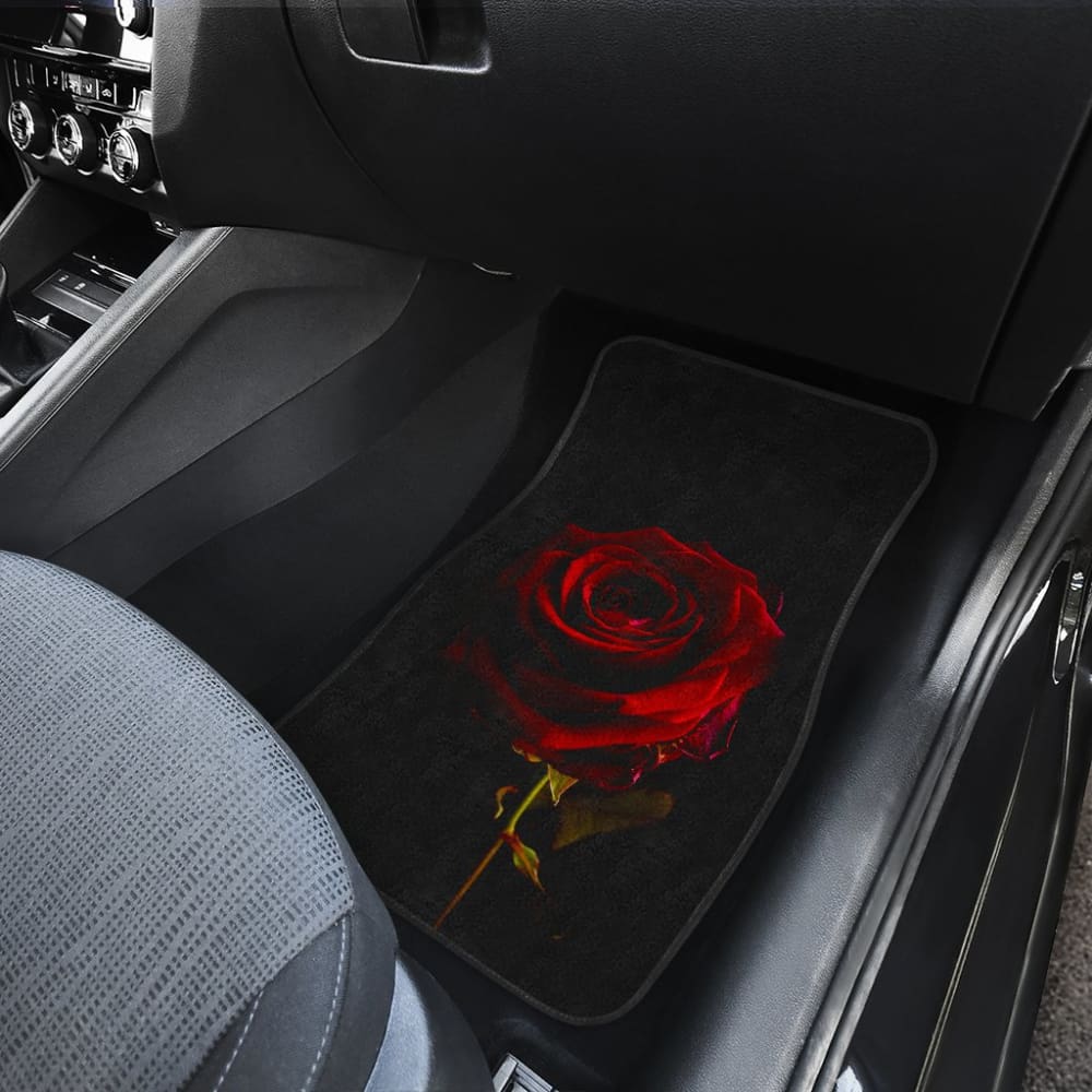 Black with Red Rose Blooming Car Floor Mats