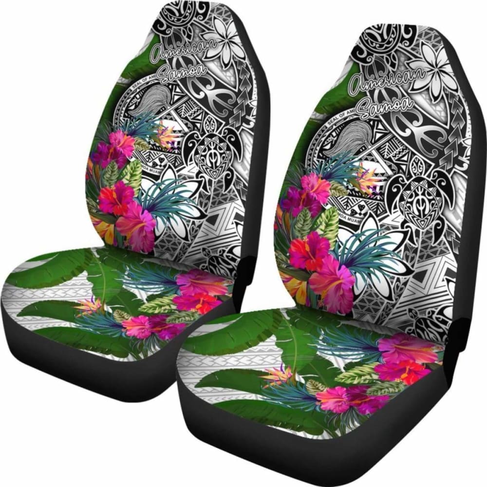 American Samoa Car Seat Covers White - Turtle Plumeria Banana Leaf -