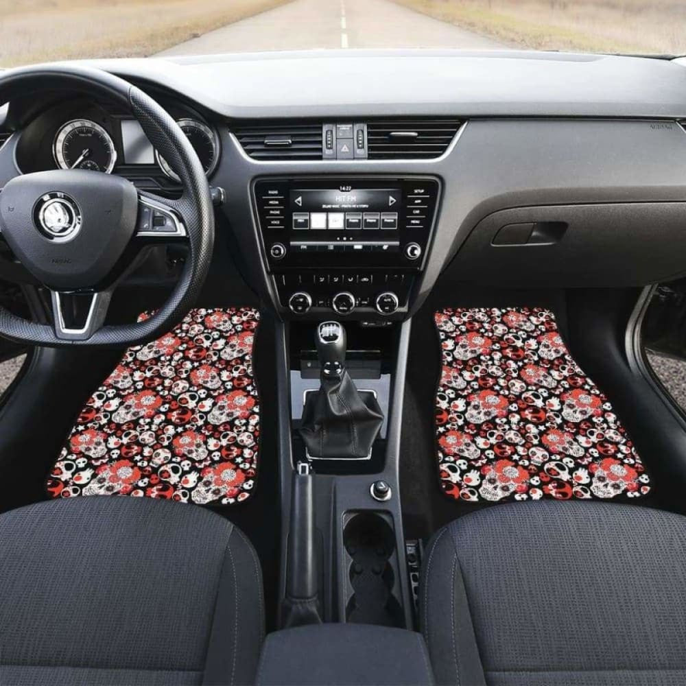 Set Of Pcs Floral Day Of The Dead Sugar Skull Car Mats