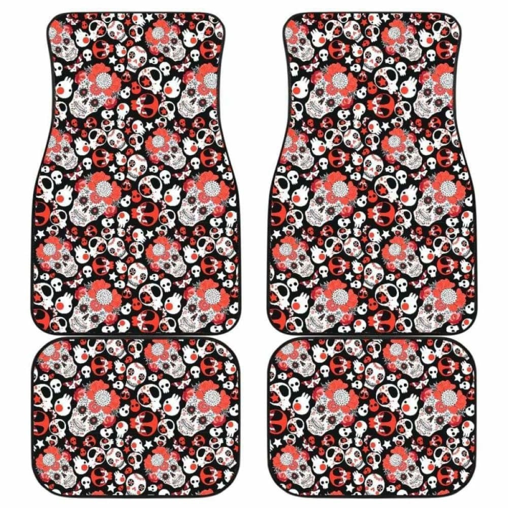 Set Of Pcs Floral Day Of The Dead Sugar Skull Car Mats