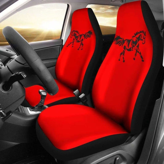 Black Horse Silhouette Red Seat Covers
