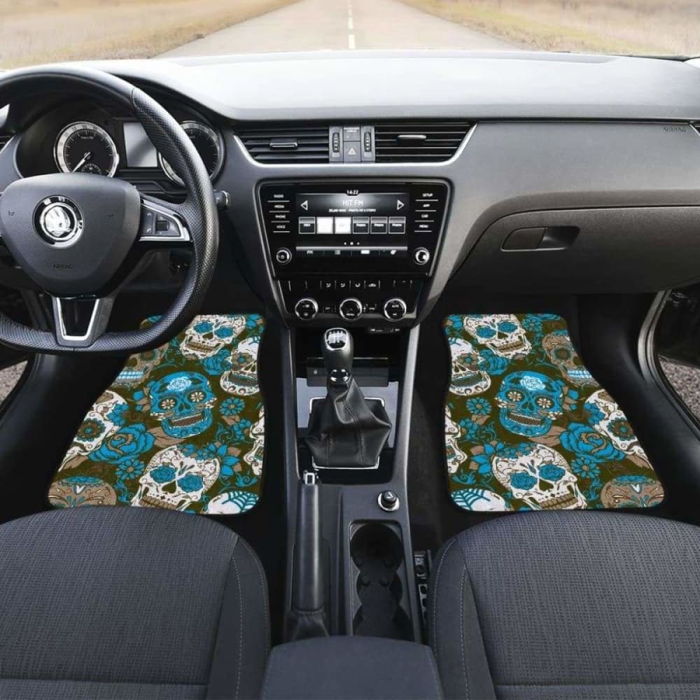 Gretta Skully Car Mats - Sugar Skull - Light Blue