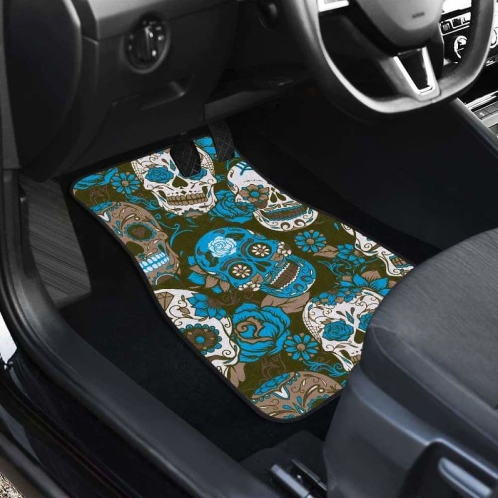 Gretta Skully Car Mats - Sugar Skull - Light Blue