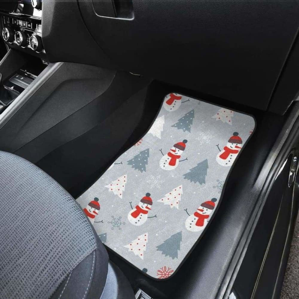 Snowman Christmas Tree Snow Gray Background Front And Back Car Mats