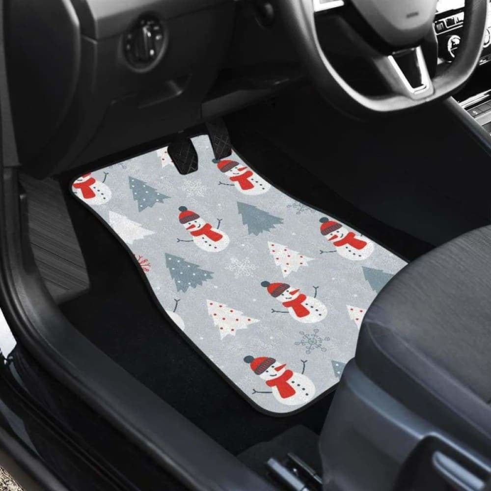 Snowman Christmas Tree Snow Gray Background Front And Back Car Mats