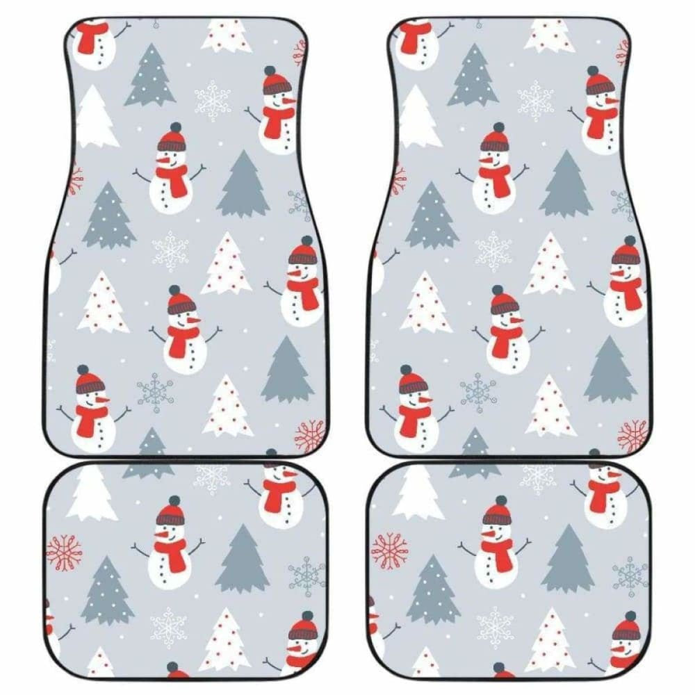Snowman Christmas Tree Snow Gray Background Front And Back Car Mats